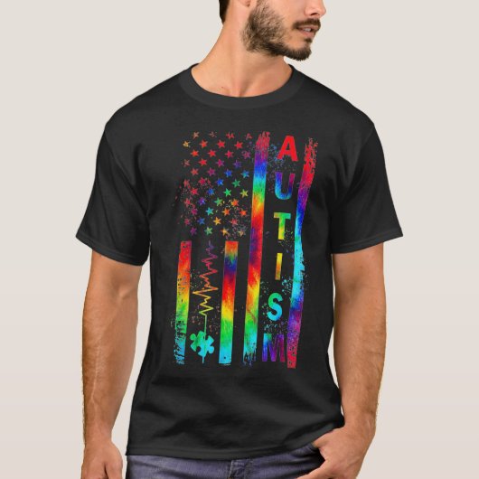 Amerikaanse vlag Autism Awareness Teacher Mam Stro T-shirt (Voorkant)
