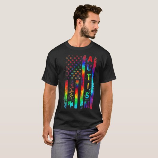 Amerikaanse vlag Autism Awareness Teacher Mam Stro T-shirt (Voorkant volledig)
