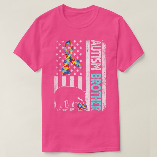 Amerikaanse vlag Autism Brother Beer Autis T-shirt (Design voorkant)