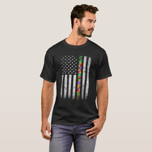  Amerikaanse vlag Autisme Awareness Puzzel Supp T-shirt (Voorkant volledig)