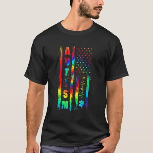 Amerikaanse Vlag Autisme Bewustzijn Tie Dye Puzzel T-shirt (Voorkant)