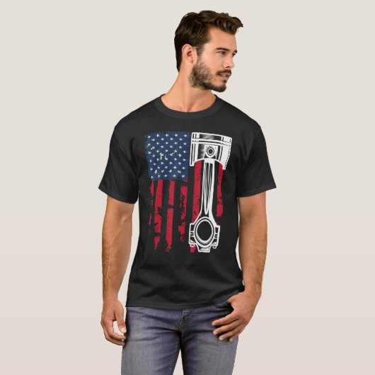 Amerikaanse vlag auto auto reparatiewagen mechanis t-shirt (Voorkant volledig)