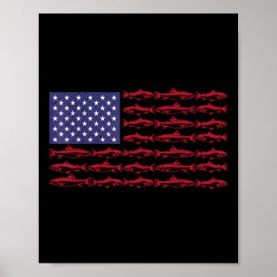 Amerikaanse Vlag B Vissen Patriottische Mannen Jon Poster