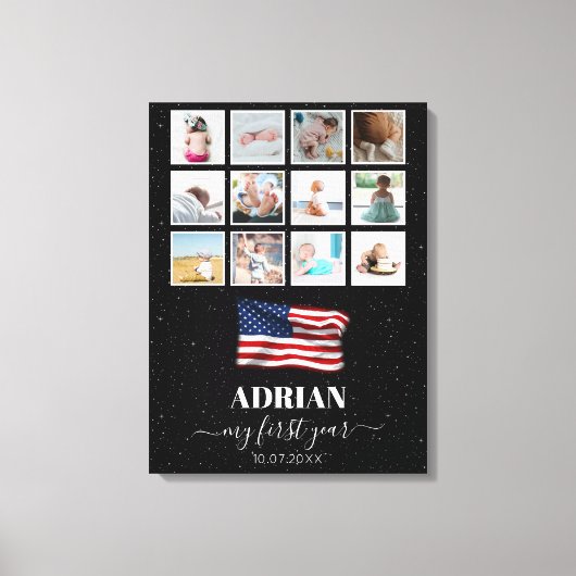 Amerikaanse vlag Baby eerste jaar fotocollage Canvas Afdruk (Voorkant)