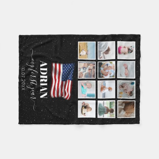 Amerikaanse vlag Baby eerste jaar fotocollage Fleece Deken (Voorkant (Horizontaal))