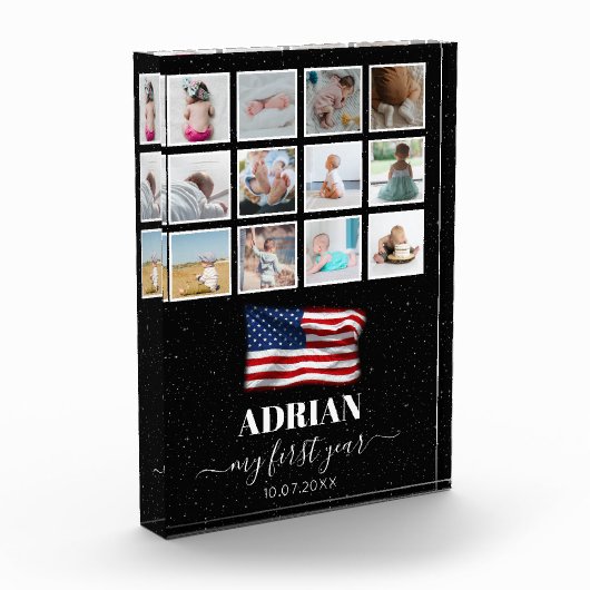 Amerikaanse vlag Baby eerste jaar fotocollage Fotoblokken (Links)