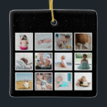 Amerikaanse vlag Baby eerste jaar fotocollage Keramisch Ornament<br><div class="desc">Een mooie manier om je baby's eerste jaar te herinneren. Leg de herinneringen van je pasgeborene voor altijd vast met deze sterren en streept de Amerikaanse Amerikaanse vlag, aangevuld met een baby fotocollage. Een perfecte baby hoed met de naam van de baby, de geboortedatum en een aangepaste foto voor elke...</div>