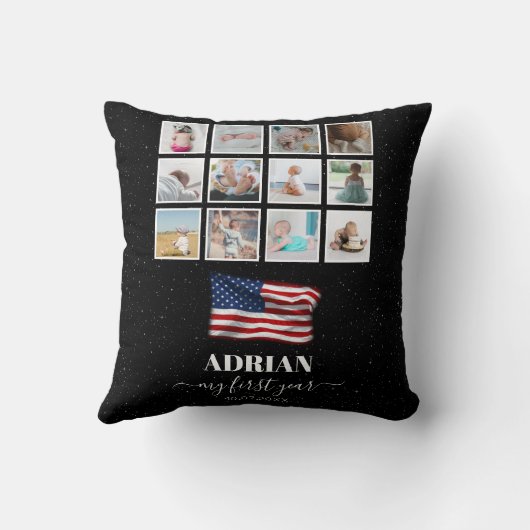 Amerikaanse vlag Baby eerste jaar fotocollage Kussen (Achterkant)