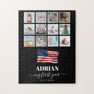 Amerikaanse vlag Baby eerste jaar fotocollage Legpuzzel