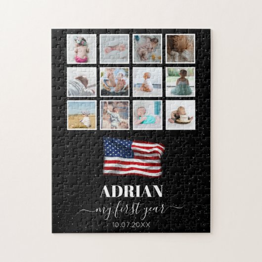 Amerikaanse vlag Baby eerste jaar fotocollage Legpuzzel (Verticaal)