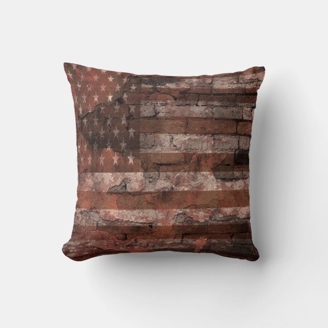 Amerikaanse Vlag Bakstenen Muur Kussen (Voorkant)