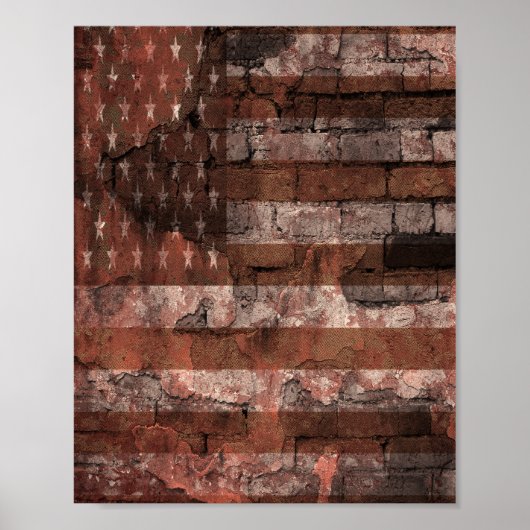 Amerikaanse Vlag Bakstenen Muur Poster (Voorkant)