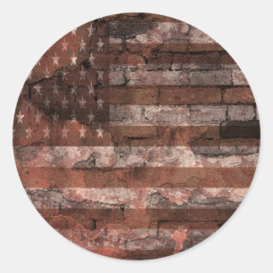 Amerikaanse Vlag Bakstenen Muur Ronde Sticker