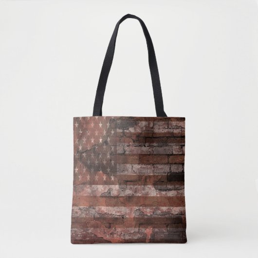 Amerikaanse Vlag Bakstenen Muur Tote Bag (Voorkant)