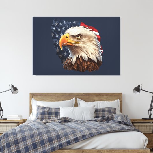 Amerikaanse vlag Bald Eagle Canvas Afdruk (Insitu (Slaapkamer))