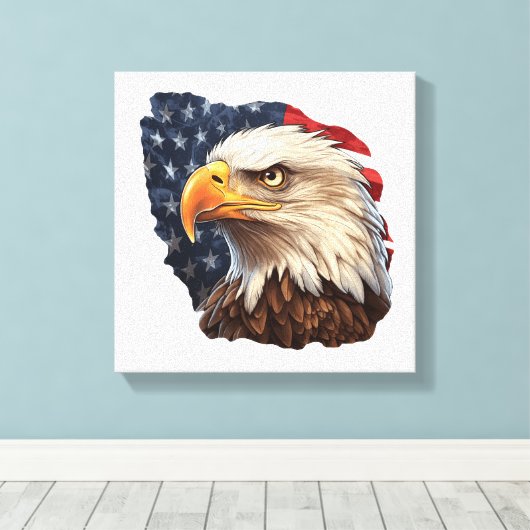 Amerikaanse vlag Bald Eagle Canvas Afdruk (Insitu (Houten vloer))