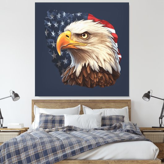 Amerikaanse vlag Bald Eagle Canvas Afdruk (Insitu (Slaapkamer))