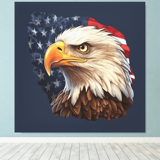 Amerikaanse vlag Bald Eagle Canvas Afdruk (Insitu (Houten vloer))