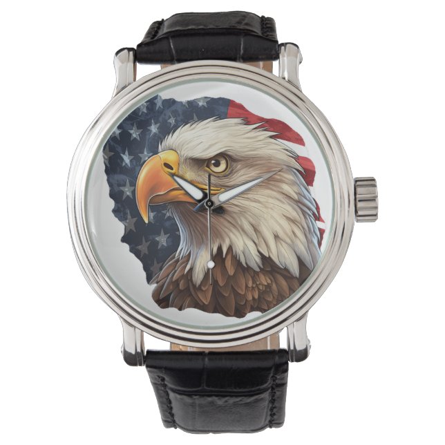 Amerikaanse vlag Bald Eagle Horloge (Voorkant)