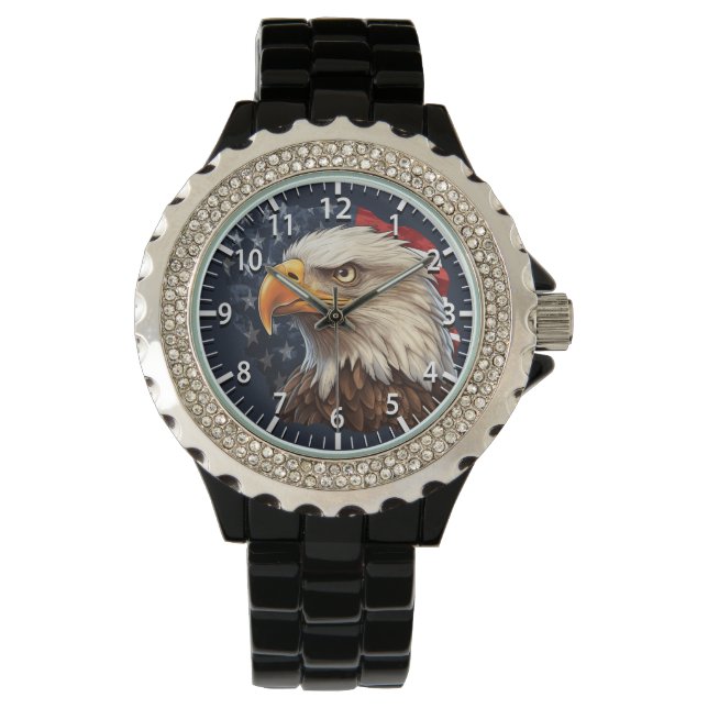 Amerikaanse vlag Bald Eagle Horloge (Voorkant)
