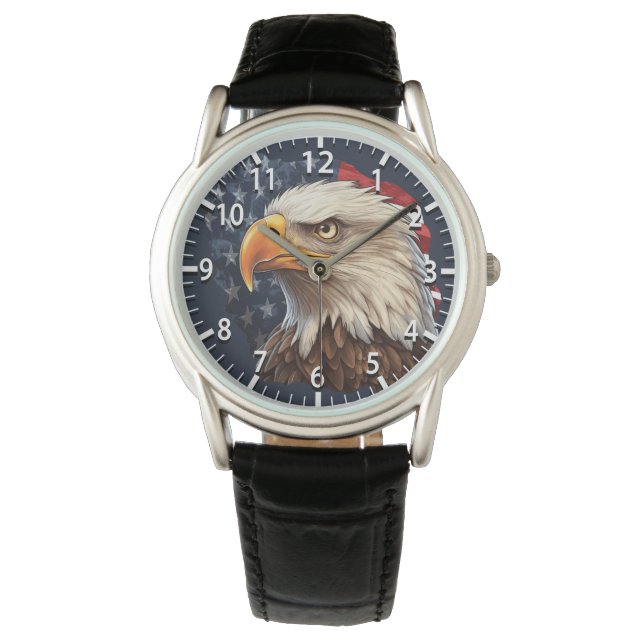 Amerikaanse vlag Bald Eagle Horloge (Voorkant)
