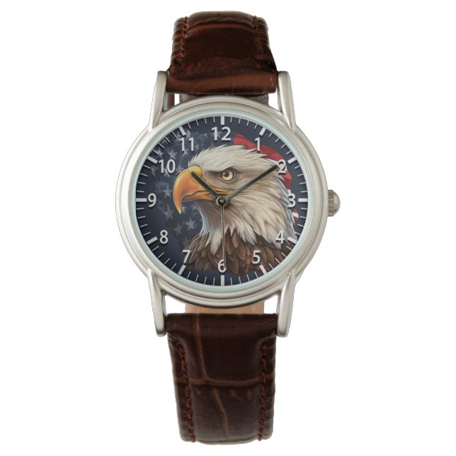 Amerikaanse vlag Bald Eagle Horloge (Voorkant)