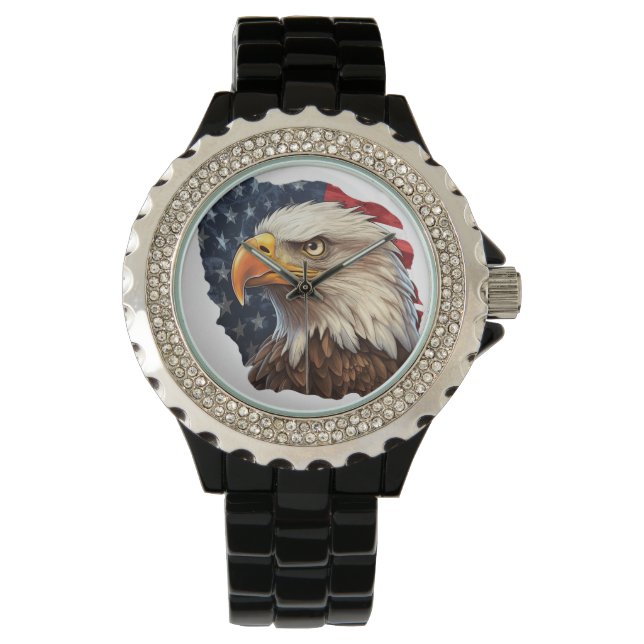 Amerikaanse vlag Bald Eagle Horloge (Voorkant)