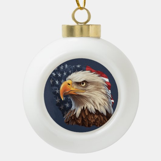 Amerikaanse vlag Bald Eagle Keramische Bal Ornament (Voorkant)