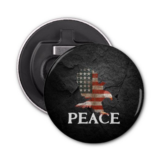 Amerikaanse vlag Bald Eagle op Black Rock Button Flesopener (Voorkant)