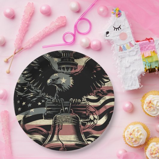 Amerikaanse vlag Bald Eagle Patriotic Papieren Bordje (Feest)