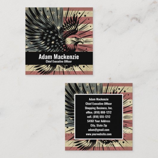 Amerikaanse vlag Bald Eagle Patriottisch Visitekaa Vierkante Visitekaartje (Voorkant / Achterkant)