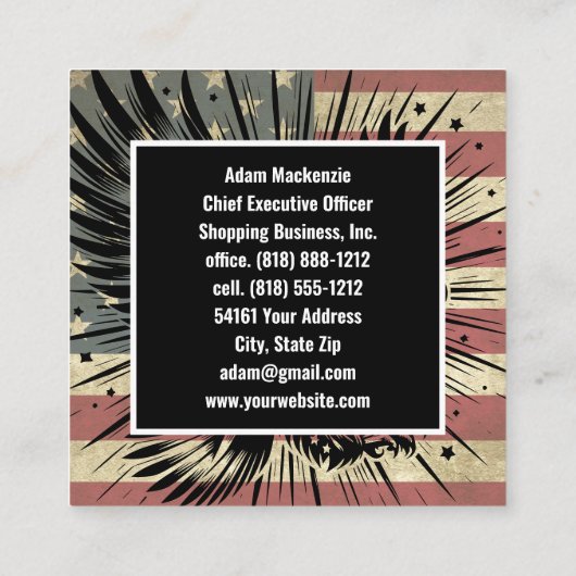 Amerikaanse vlag Bald Eagle Patriottisch Visitekaa Vierkante Visitekaartje (Achterkant)