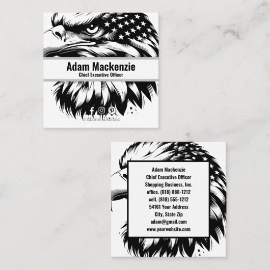 Amerikaanse vlag Bald Eagle Patriottisch Visitekaa Vierkante Visitekaartje (Voorkant / Achterkant)