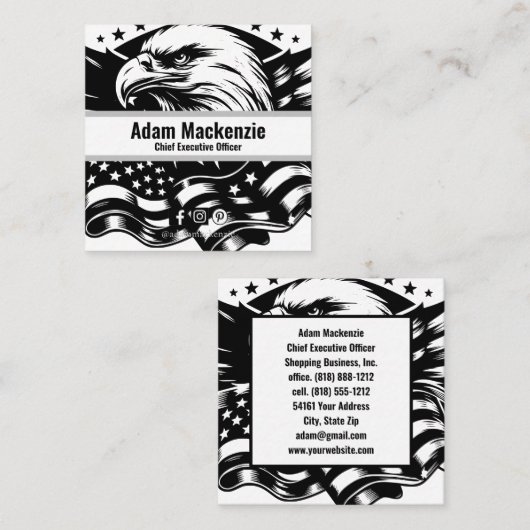 Amerikaanse vlag Bald Eagle Patriottisch Visitekaa Vierkante Visitekaartje (Voorkant / Achterkant)