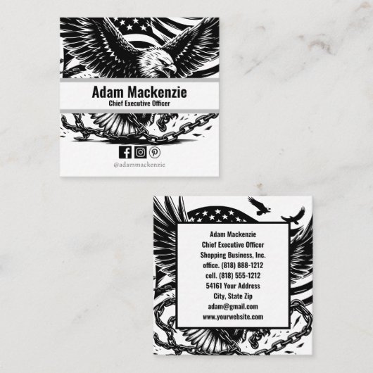 Amerikaanse vlag Bald Eagle Patriottisch Visitekaa Vierkante Visitekaartje (Voorkant / Achterkant)