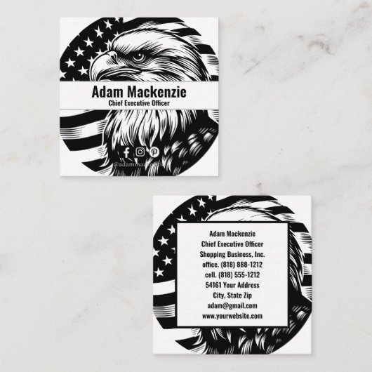 Amerikaanse vlag Bald Eagle Patriottisch Visitekaa Vierkante Visitekaartje (Voorkant / Achterkant)