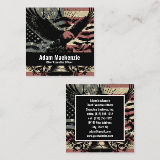 Amerikaanse vlag Bald Eagle Patriottisch Visitekaa Vierkante Visitekaartje (Voorkant / Achterkant)
