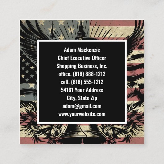Amerikaanse vlag Bald Eagle Patriottisch Visitekaa Vierkante Visitekaartje (Achterkant)