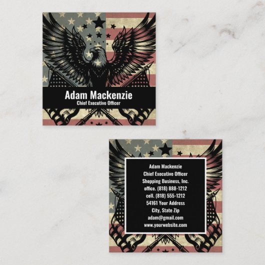 Amerikaanse vlag Bald Eagle Patriottisch Visitekaa Vierkante Visitekaartje (Voorkant / Achterkant)