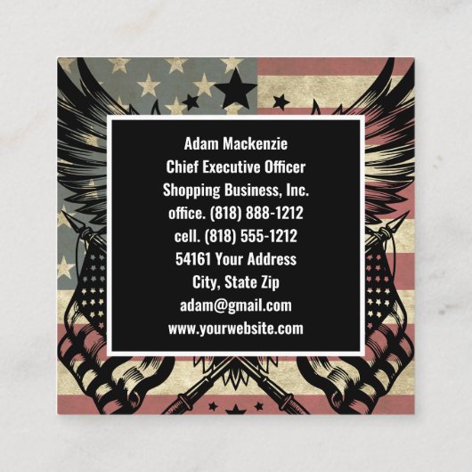 Amerikaanse vlag Bald Eagle Patriottisch Visitekaa Vierkante Visitekaartje (Achterkant)