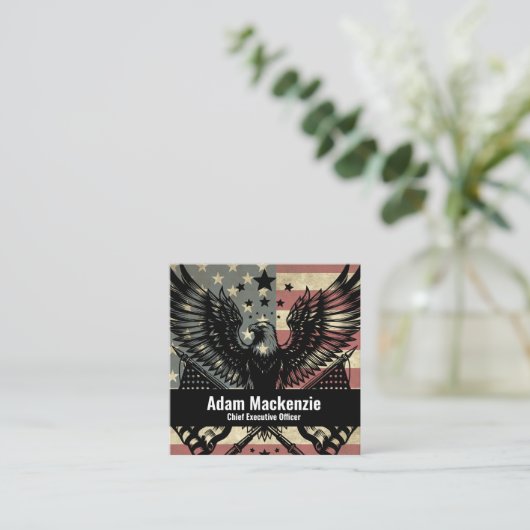 Amerikaanse vlag Bald Eagle Patriottisch Visitekaa Vierkante Visitekaartje (Staand voorkant)