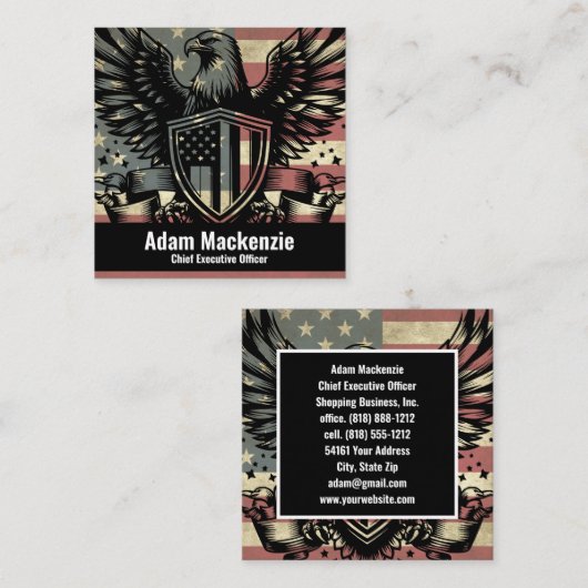 Amerikaanse vlag Bald Eagle Patriottisch Visitekaa Vierkante Visitekaartje (Voorkant / Achterkant)