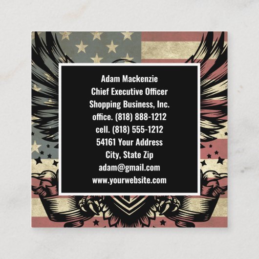 Amerikaanse vlag Bald Eagle Patriottisch Visitekaa Vierkante Visitekaartje (Achterkant)