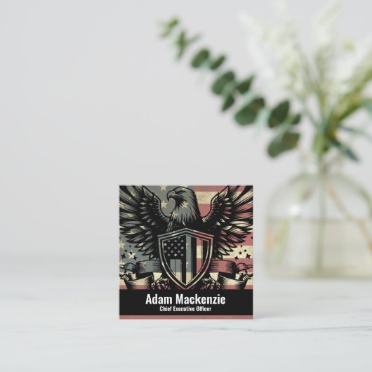 Amerikaanse vlag Bald Eagle Patriottisch Visitekaa Vierkante Visitekaartje (Staand voorkant)