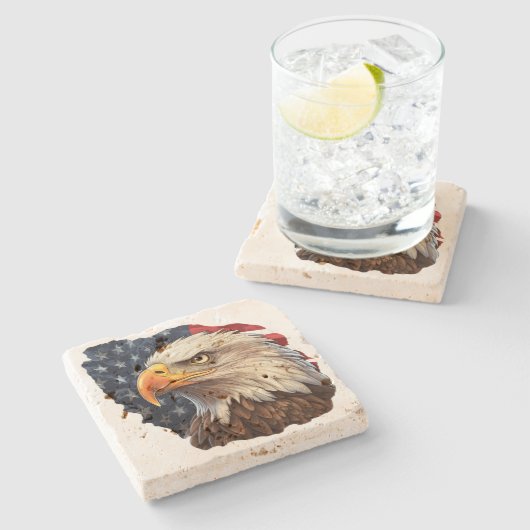 Amerikaanse vlag Bald Eagle Stenen Onderzetter (Zijkant)