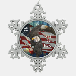 Amerikaanse vlag Bald Eagle Tin Sneeuwvlok Ornament