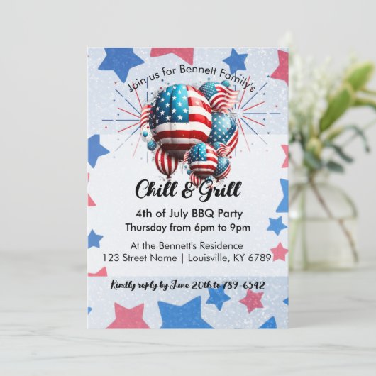 Amerikaanse vlag ballon & sterren 4th of juli fees kaart (Staand voorkant)