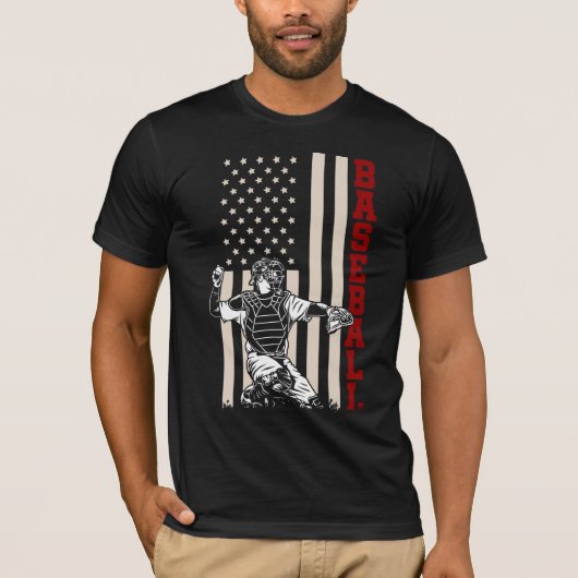 Amerikaanse Vlag Baseball Catcher US Sportman T-shirt (Voorkant)