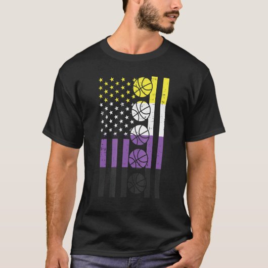 Amerikaanse vlag Basketball Nonbinary Enby nb Prid T-shirt (Voorkant)