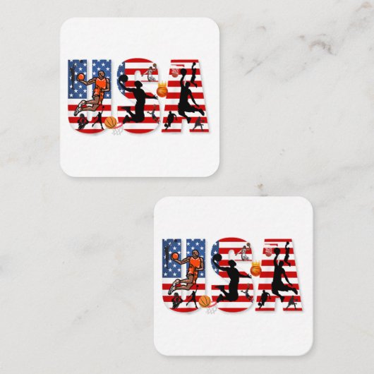 Amerikaanse vlag Basketball Vierkante Visitekaartje (Voorkant / Achterkant)